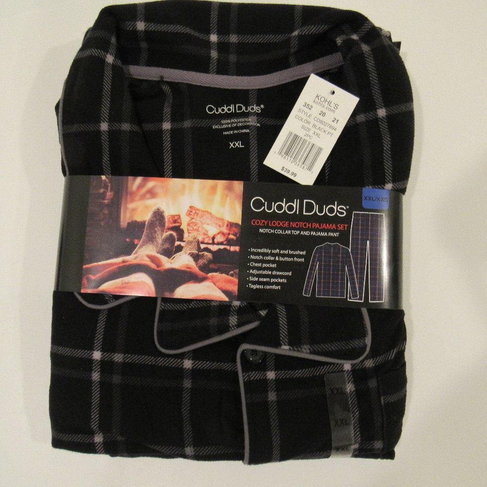 NEW  MEN'S 2-PIECE FLANNEL PAJAMA SET BY CUDDL DUDS SIZE XXL (2XL)